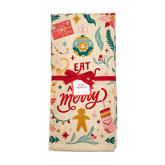 Be Merry Vintage Christmas Dish Towels